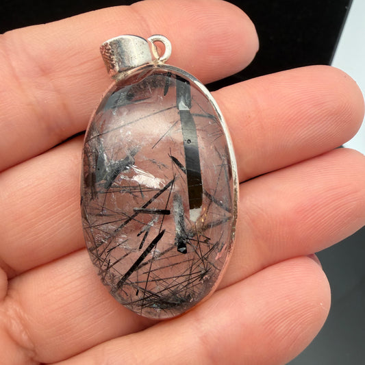 Tourmalinated Quartz Pendant 42×21 mm Silver 925
