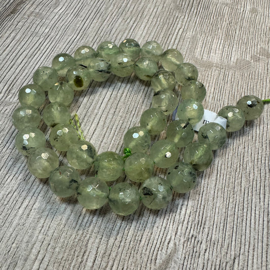 Faceted prehnite and epidote beads, 10mm, 42 pcs.