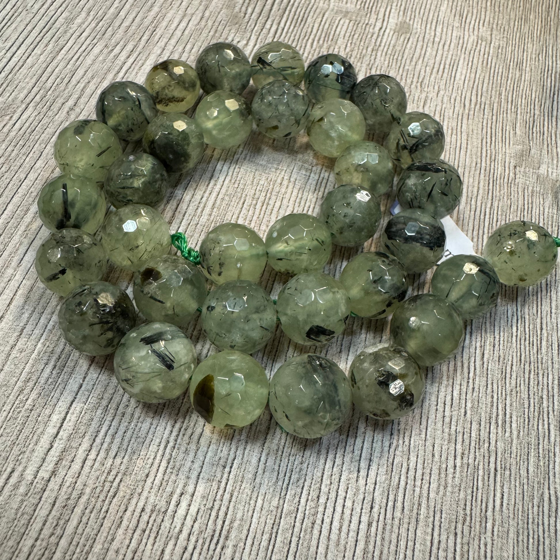 Faceted prehnite and epidote beads, 10mm, 42 pcs.