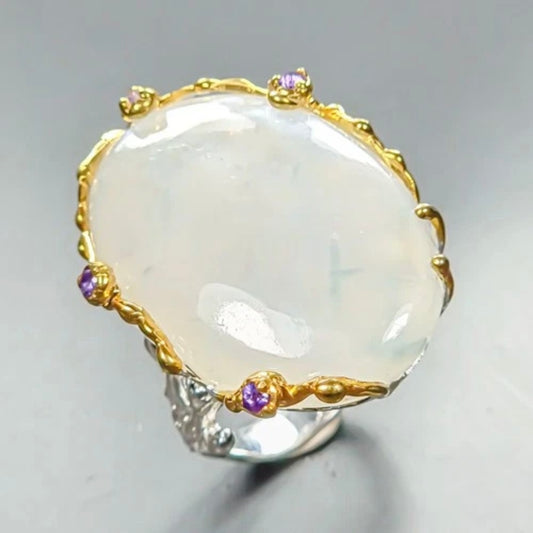 Moonstone (Adularia) Ring Size 18.5 Silver 925