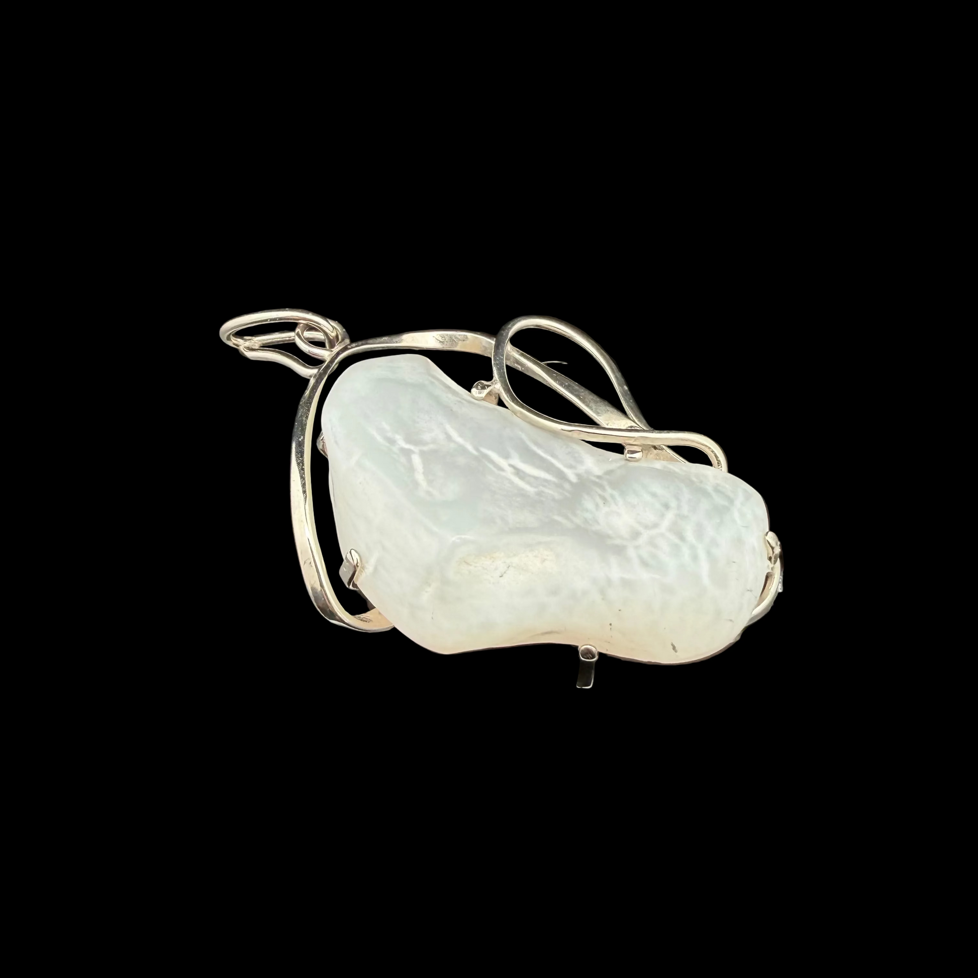 Chalcedony Pendant 5 cm Stone 2×4 cm Nickel Silver