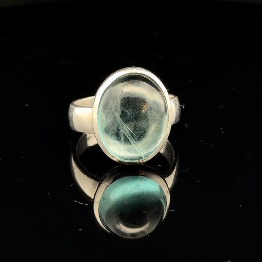 Fluorite ring, size 18, 2.5 cm stone, 925 silver