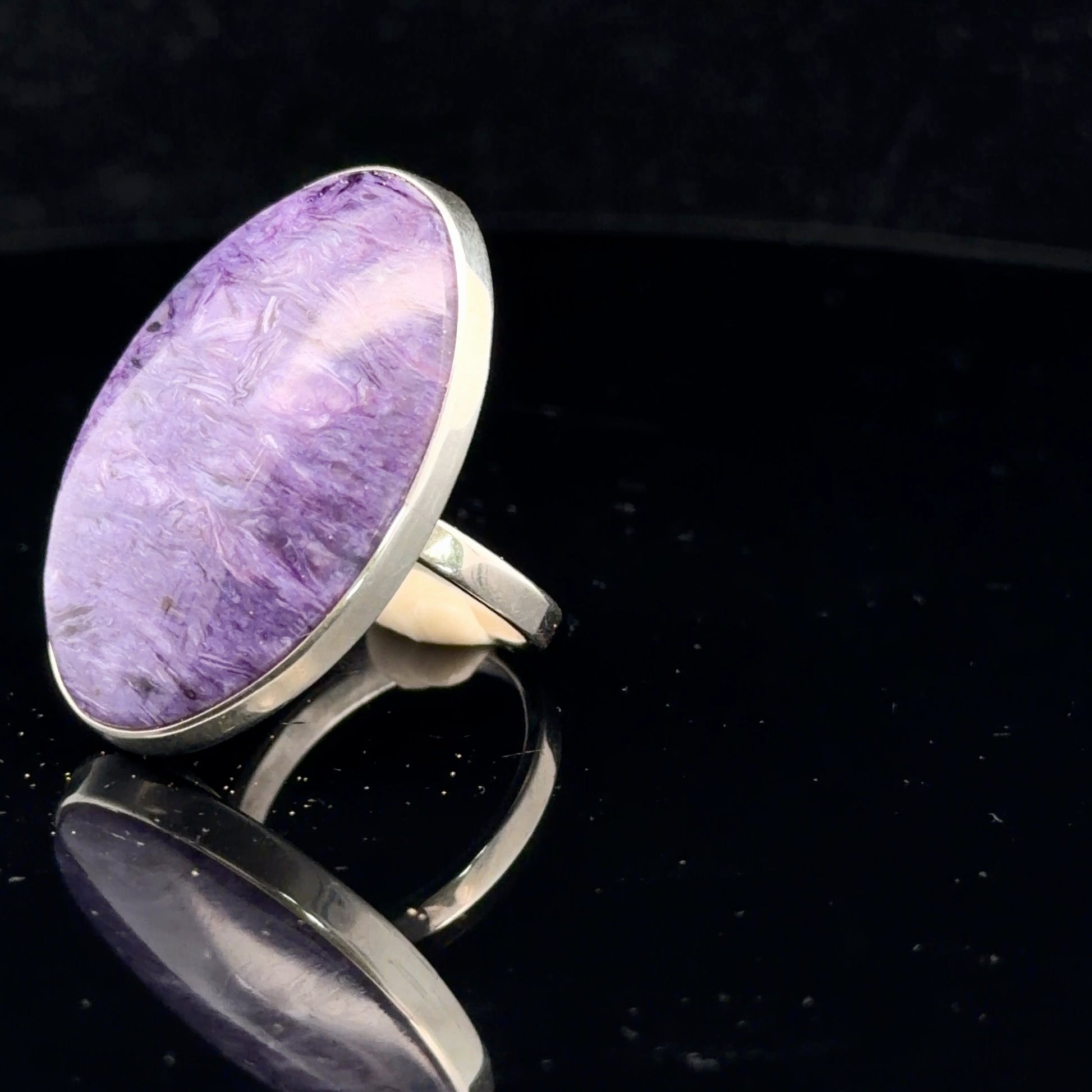 Charoite Ring Silver 925 Size 20 Stone 20 × 40 mm 10 g