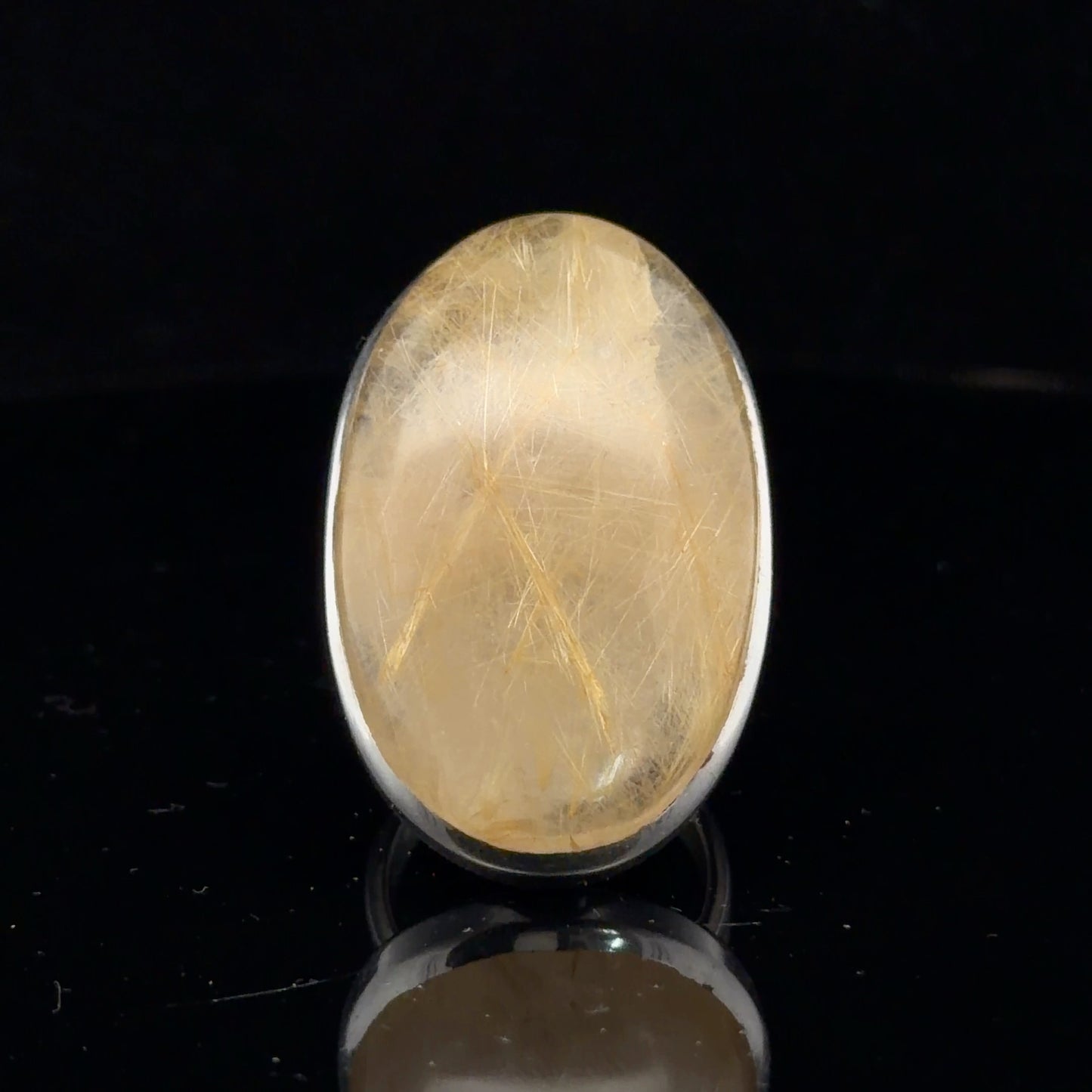 Rutilated Quartz Ring Silver 925 Size 18 Stone 20 × 40 mm 20 g