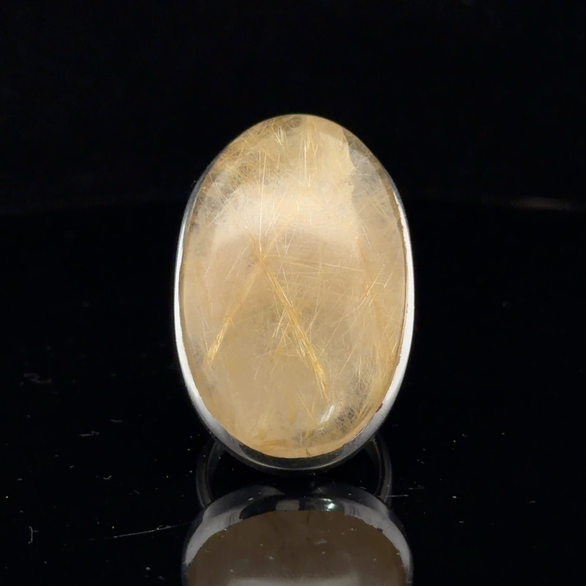 Rutilated Quartz Ring Silver 925 Size 18 Stone 20 × 40 mm 20 g