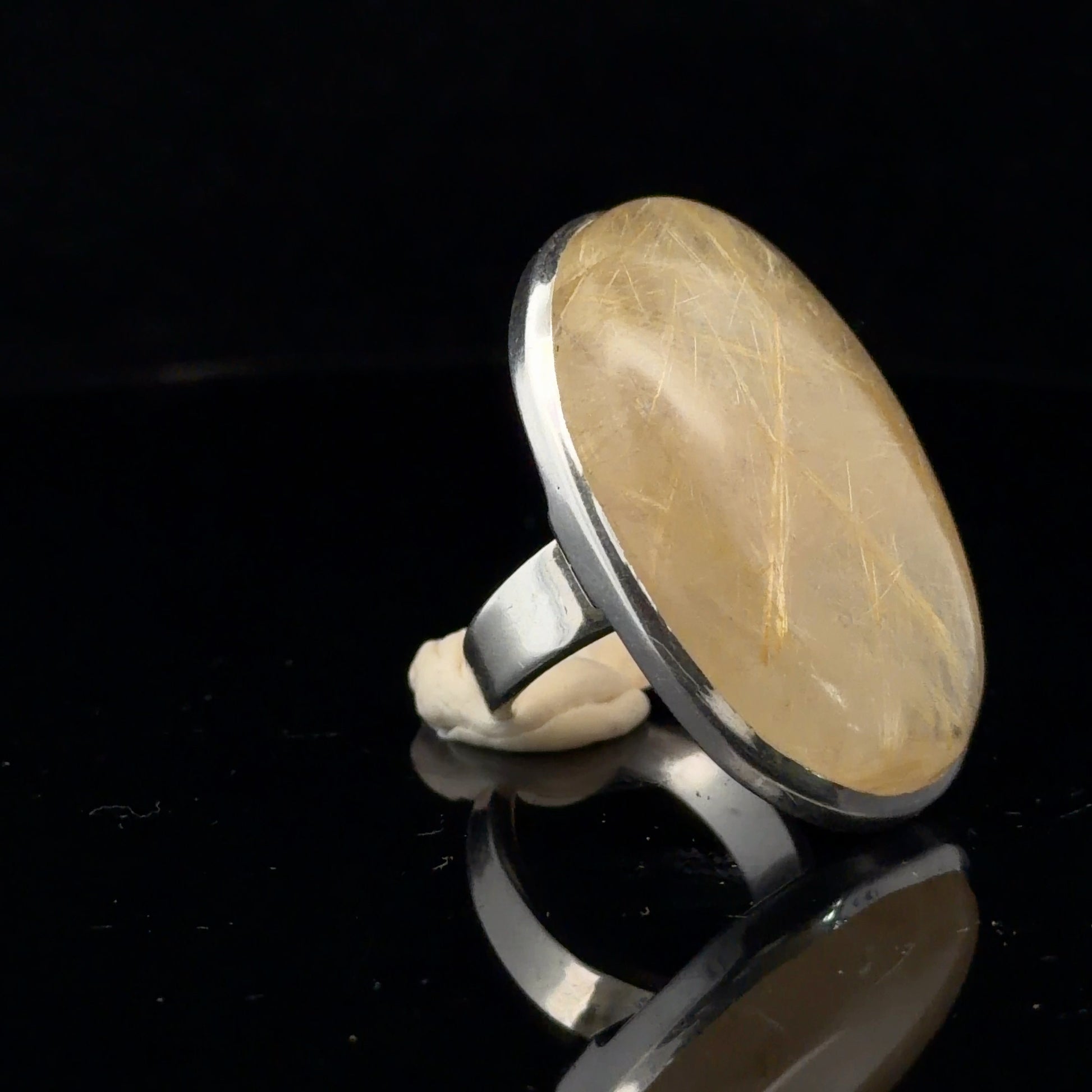 Rutilated Quartz Ring Silver 925 Size 18 Stone 20 × 40 mm 20 g
