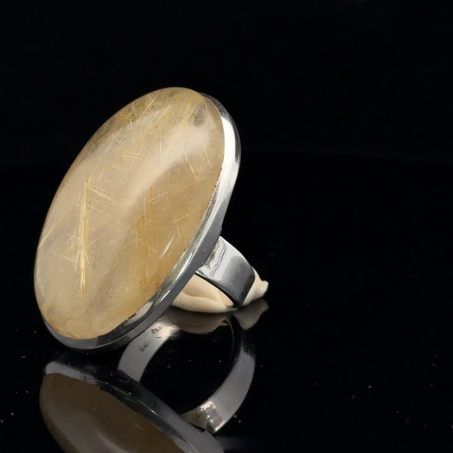Rutilated Quartz Ring Silver 925 Size 18 Stone 20 × 40 mm 20 g