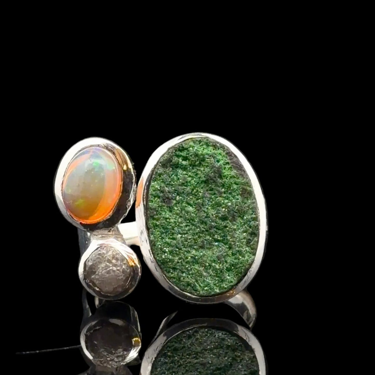 Uvarovite Diamond Opal Ring Size 18 Sterling Silver 925