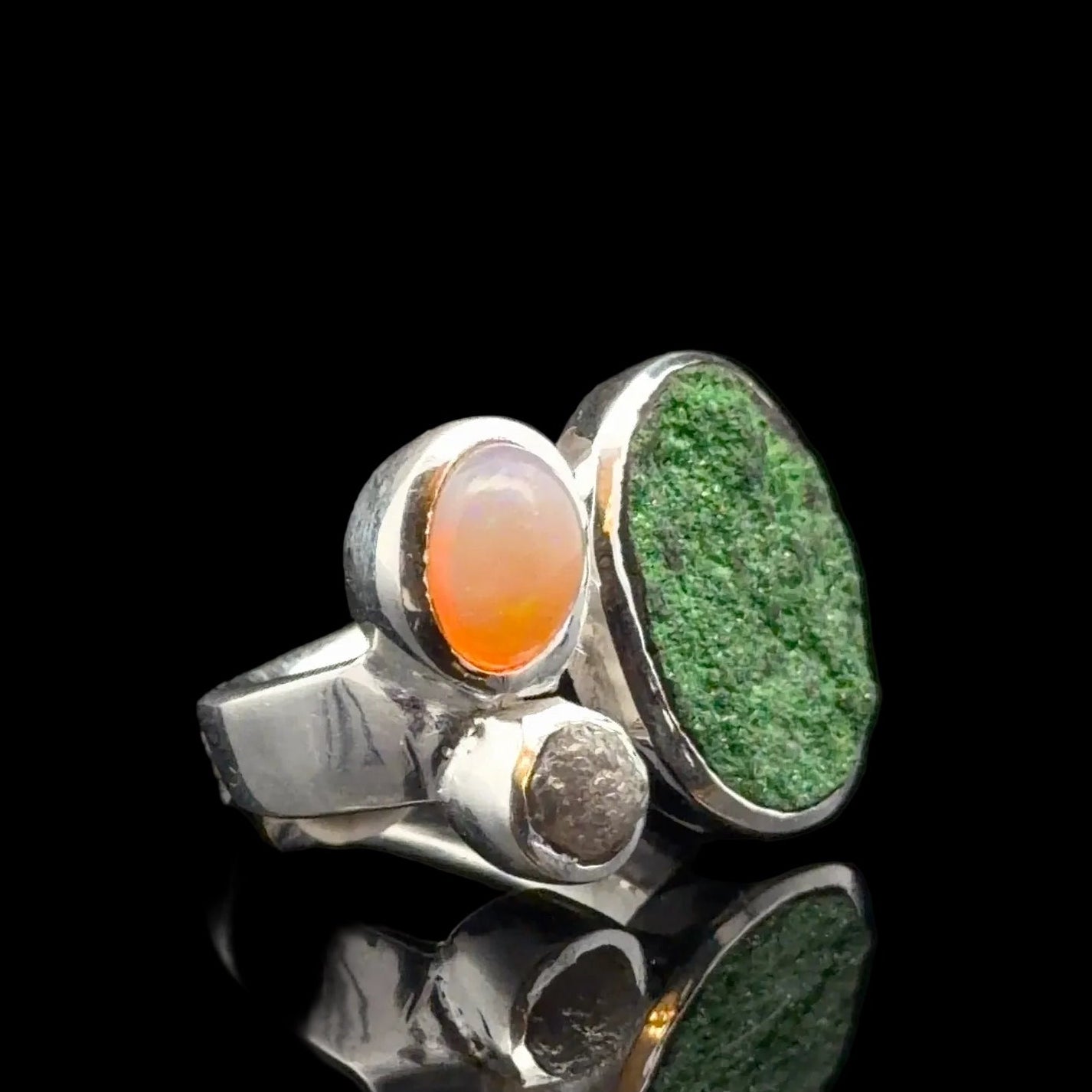 Uvarovite Diamond Opal Ring Size 18 Sterling Silver 925