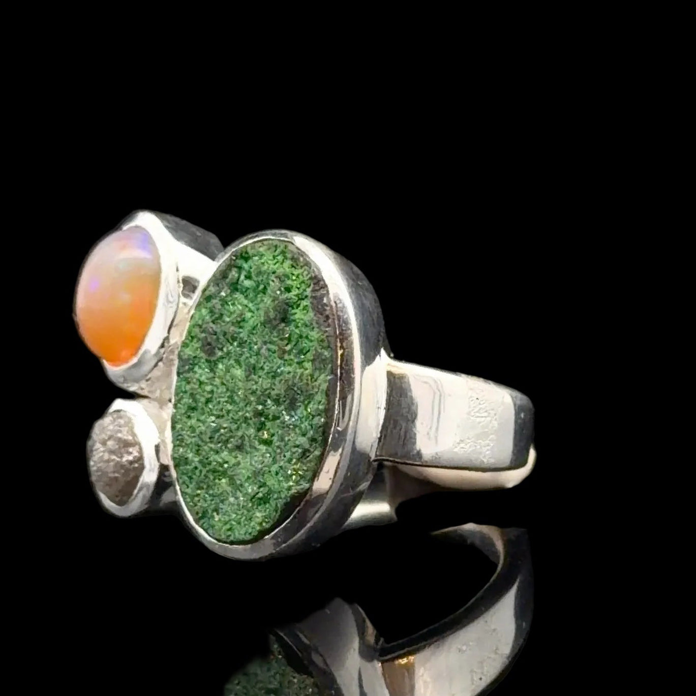 Uvarovite Diamond Opal Ring Size 18 Sterling Silver 925