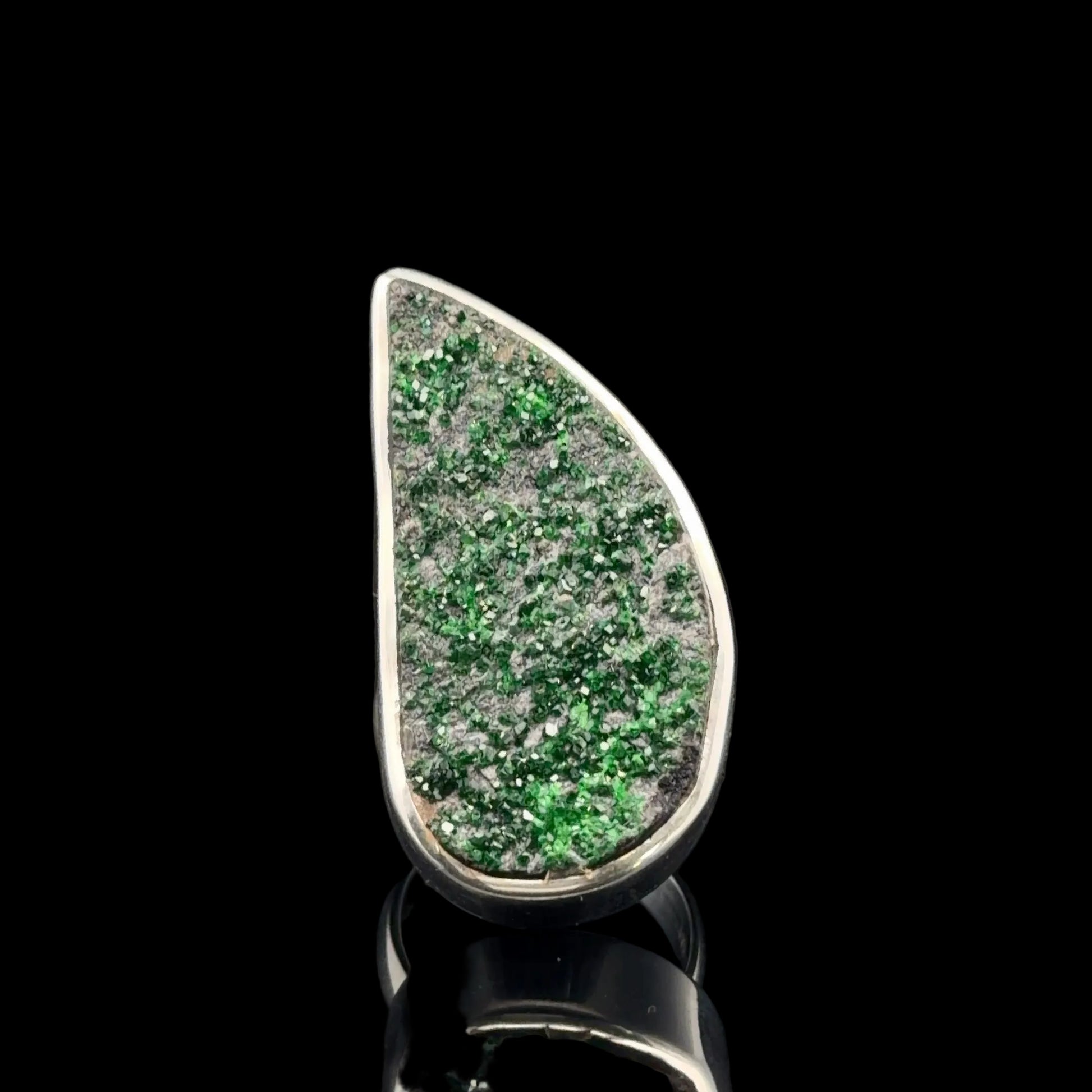 Uvarovite Garnet Ring, Size 18, Sterling Silver 925, 25 g