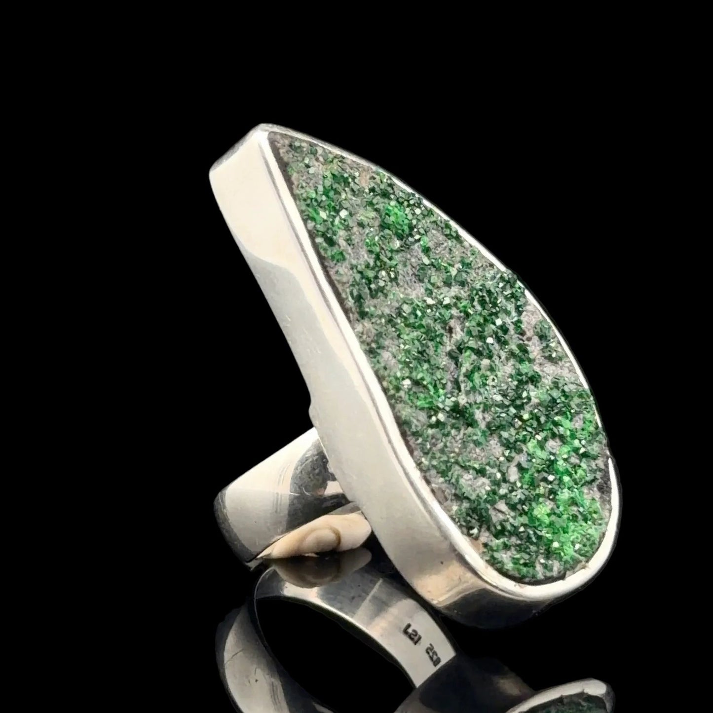 Uvarovite Garnet Ring, Size 18, Sterling Silver 925, 25 g