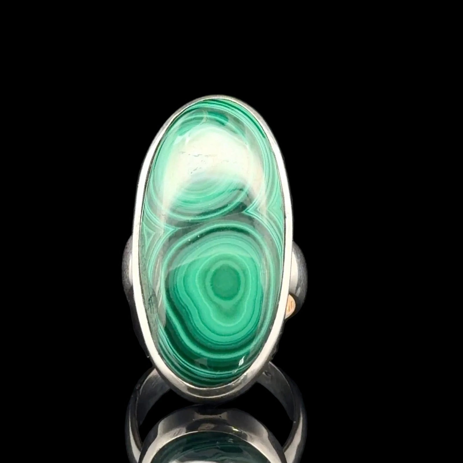 Malachite Ring, Size 17, Sterling Silver 925, 10 g