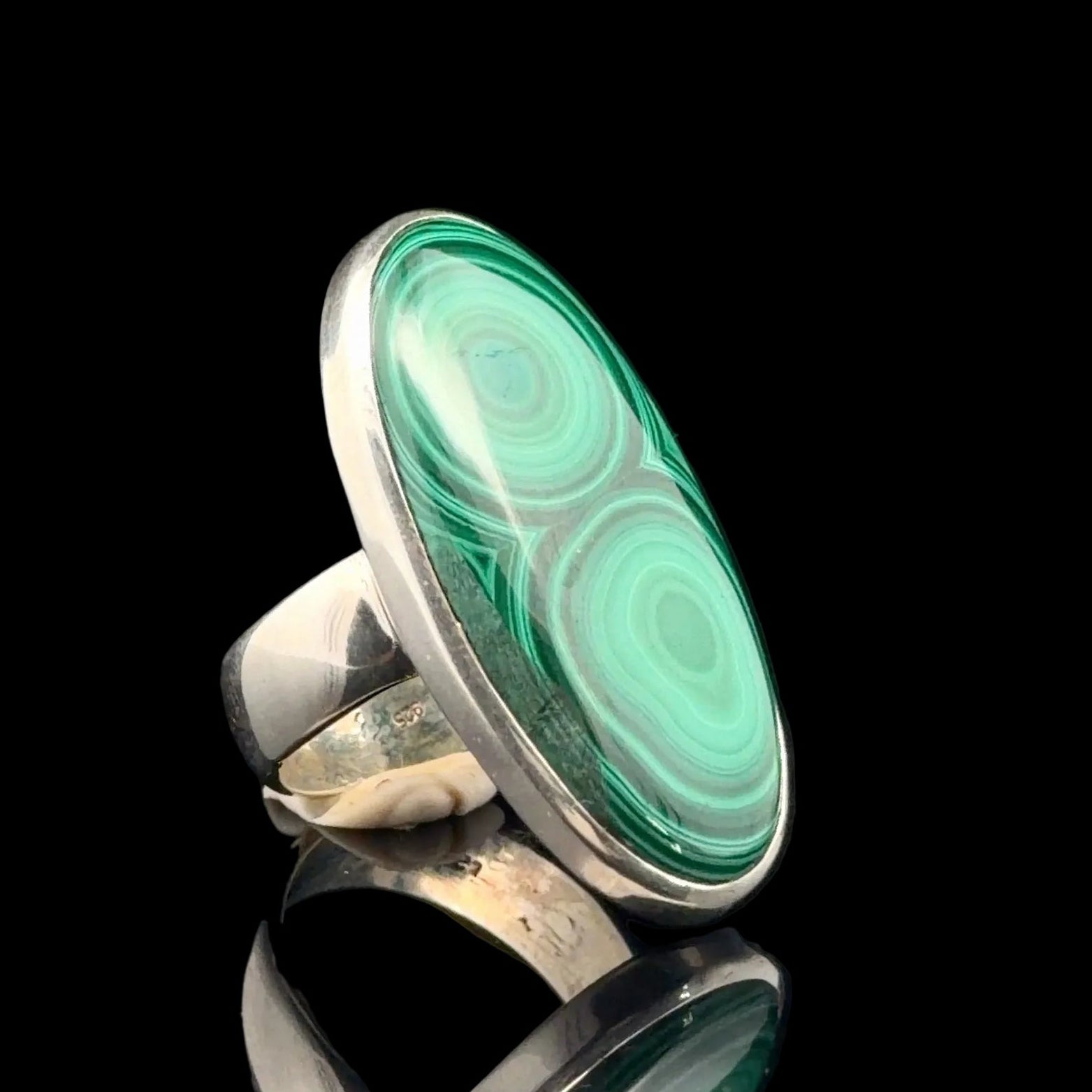Malachite Ring, Size 17, Sterling Silver 925, 10 g