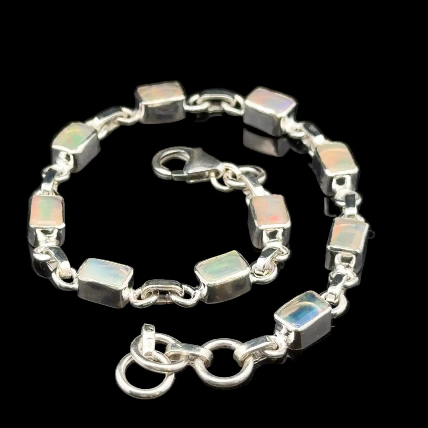 Ethiopian Opal Bracelet, 19 cm, Sterling Silver 925, 10 g