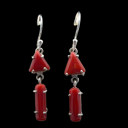 Coral Earrings 4 cm in Sterling Silver 925, 3 g