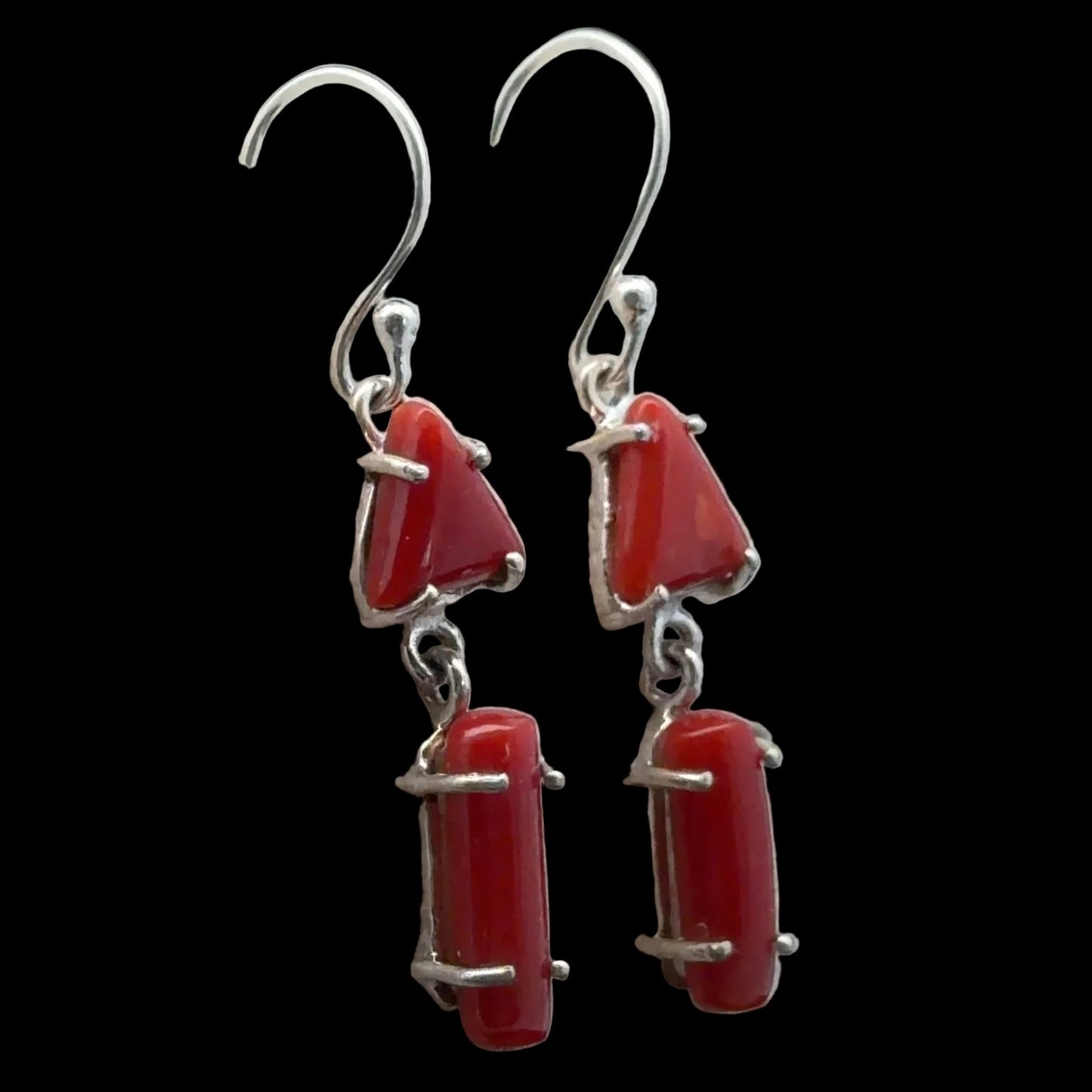 Coral Earrings 4 cm in Sterling Silver 925, 3 g