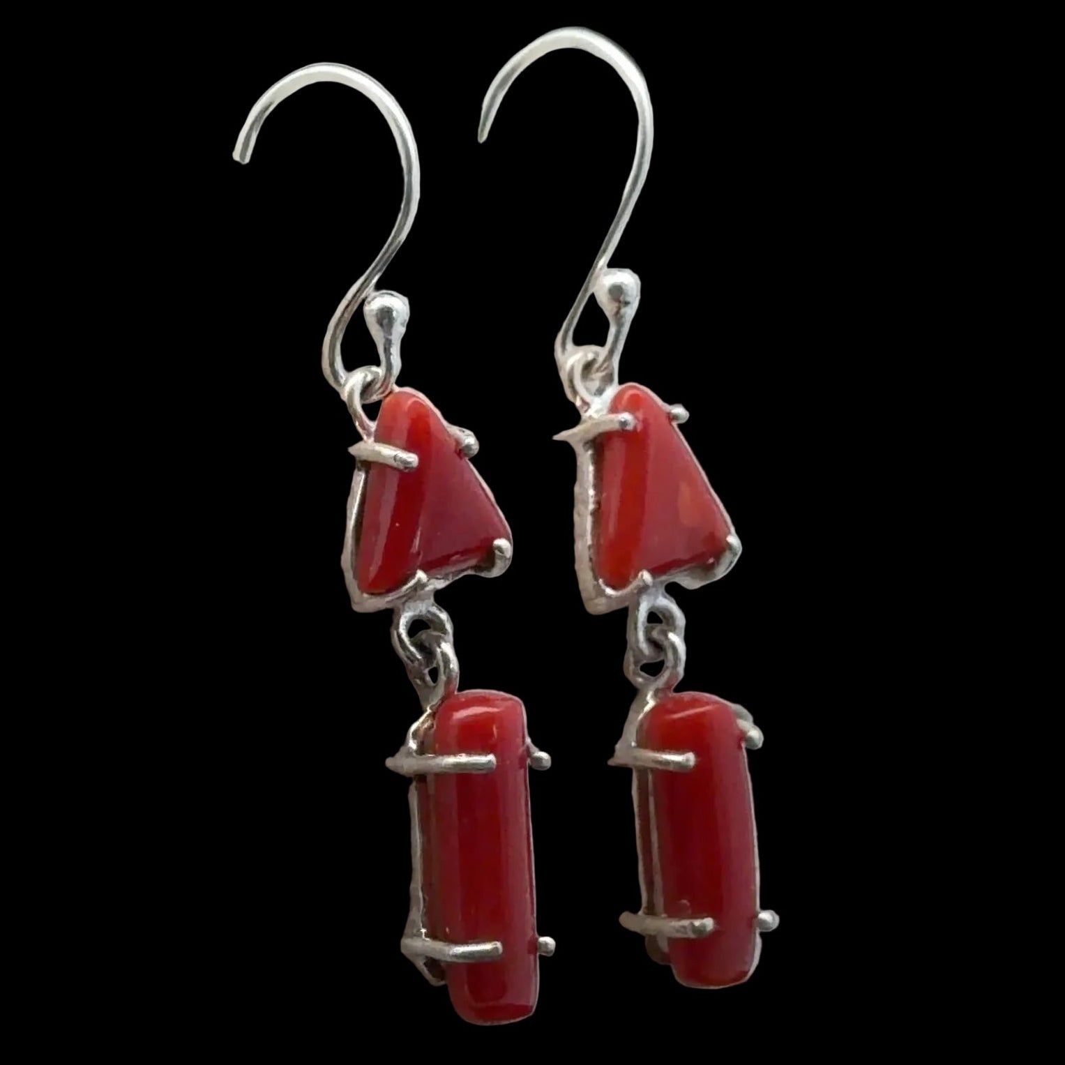 Coral Earrings 4 cm in Sterling Silver 925, 3 g