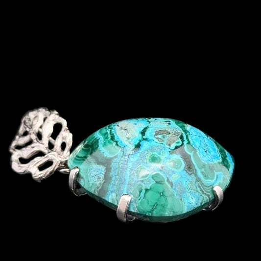 Chrysocolla Pendant 4 cm Stone 2.5×2 cm Nickel Silver