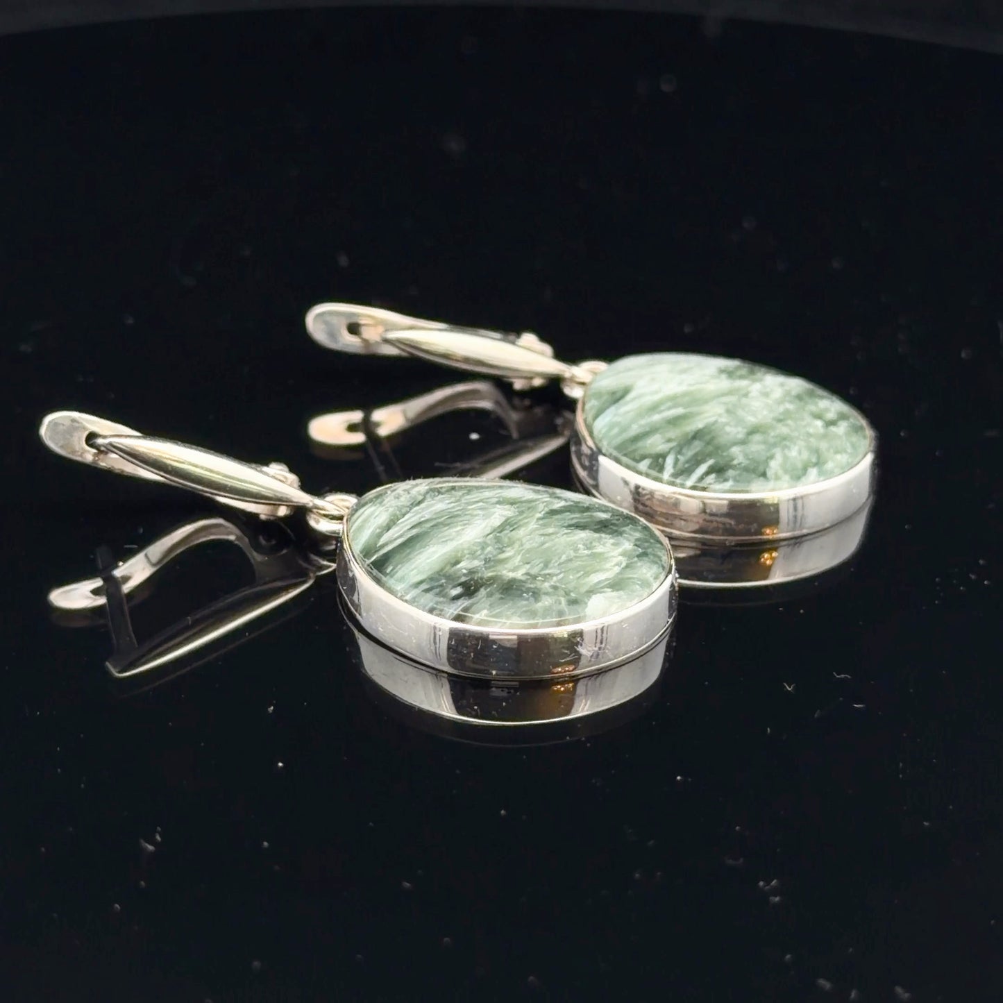 Seraphinite Earrings 4 cm Silver 925