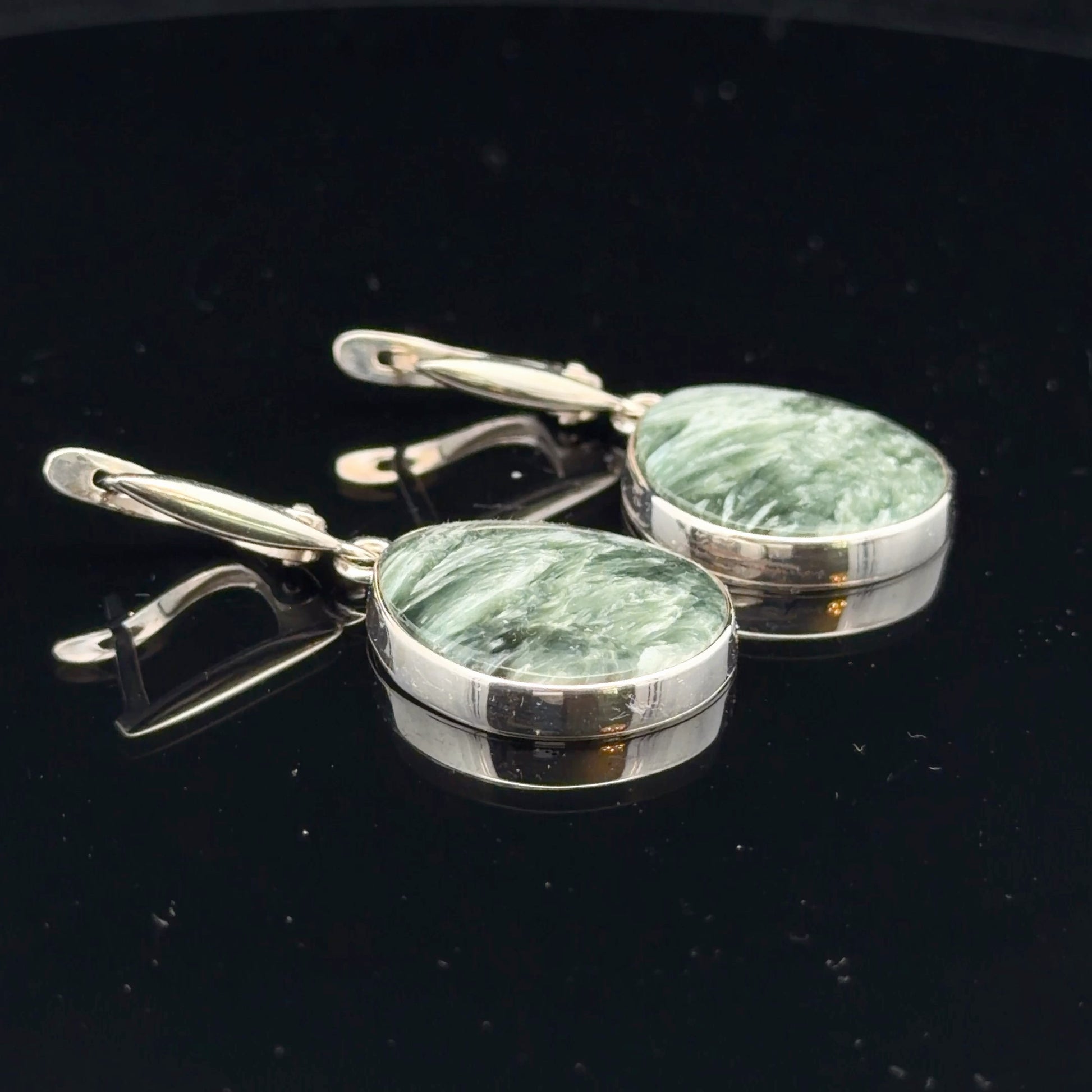 Seraphinite Earrings 4 cm Silver 925