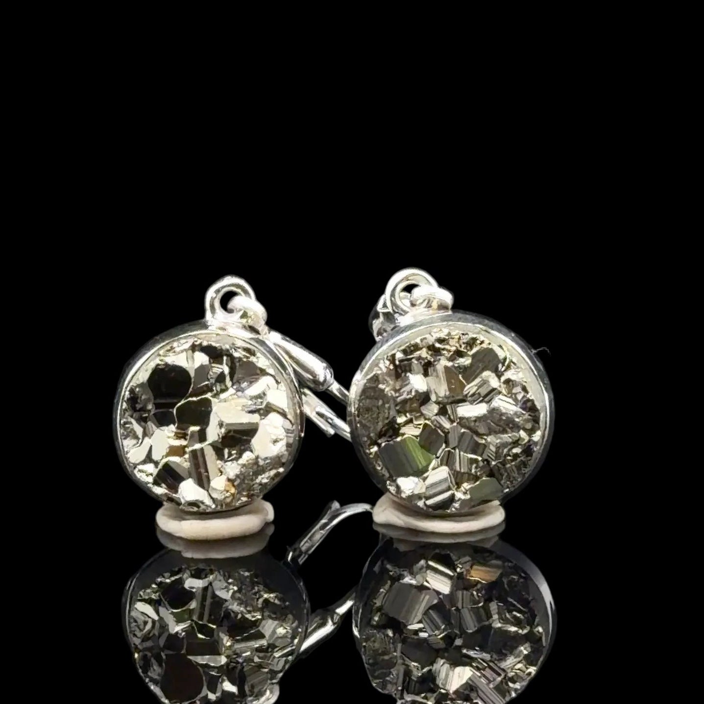 Pyrite Earrings 25 mm 10×10 mm Silver 925
