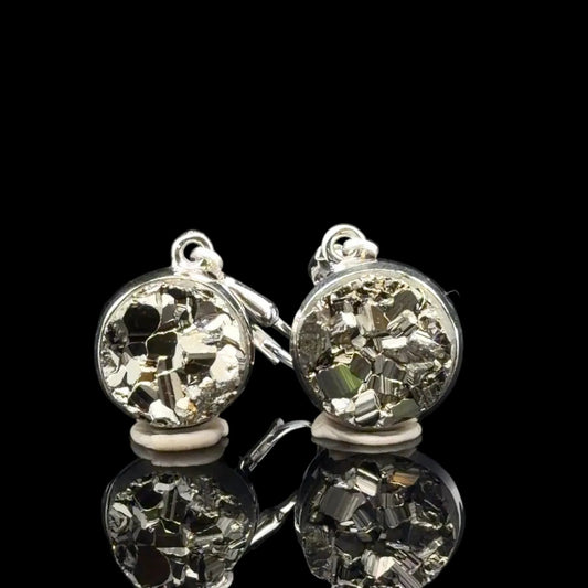 Pyrite Earrings 25 mm 10×10 mm Silver 925