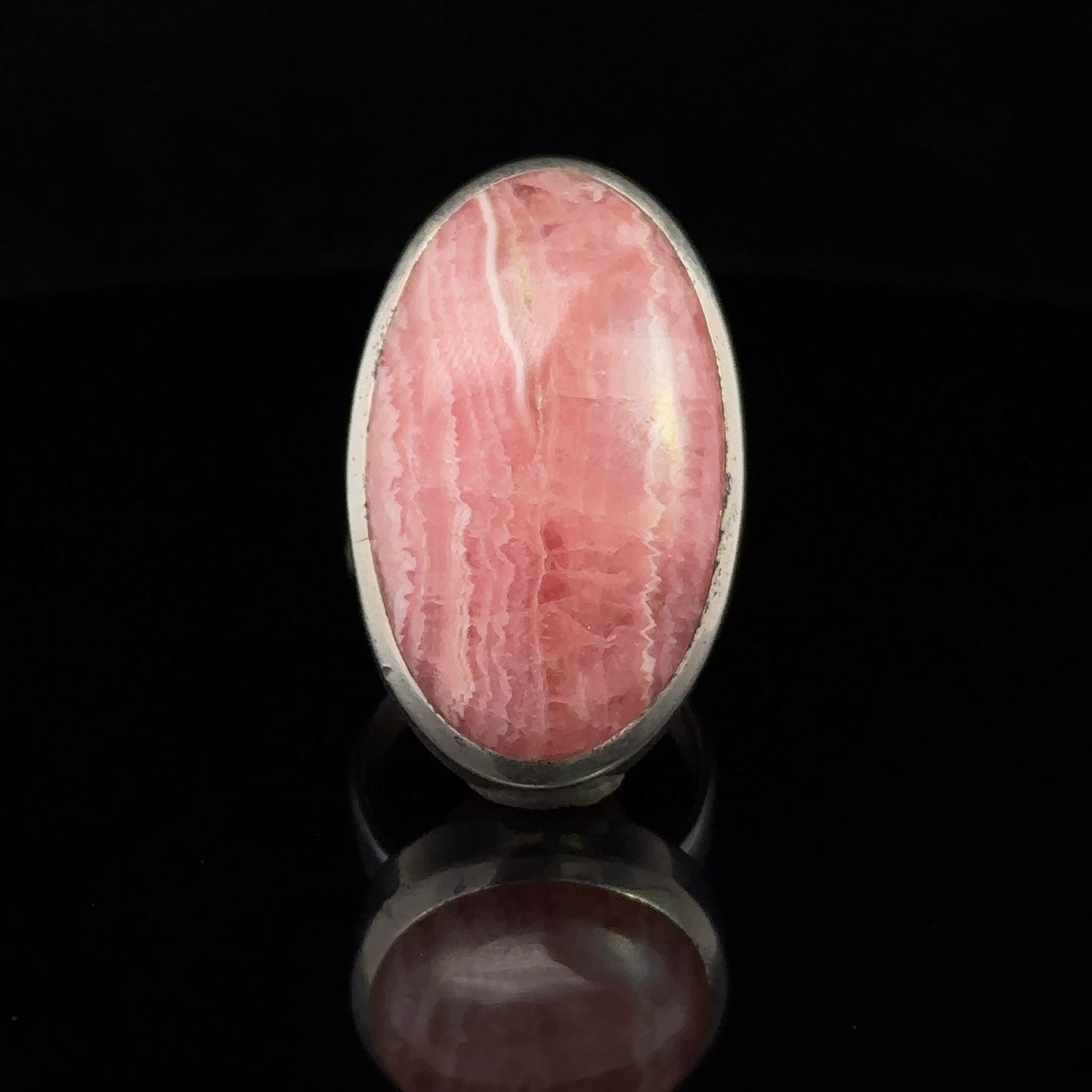 Rhodochrosite Ring Silver 925 Size 19 oval