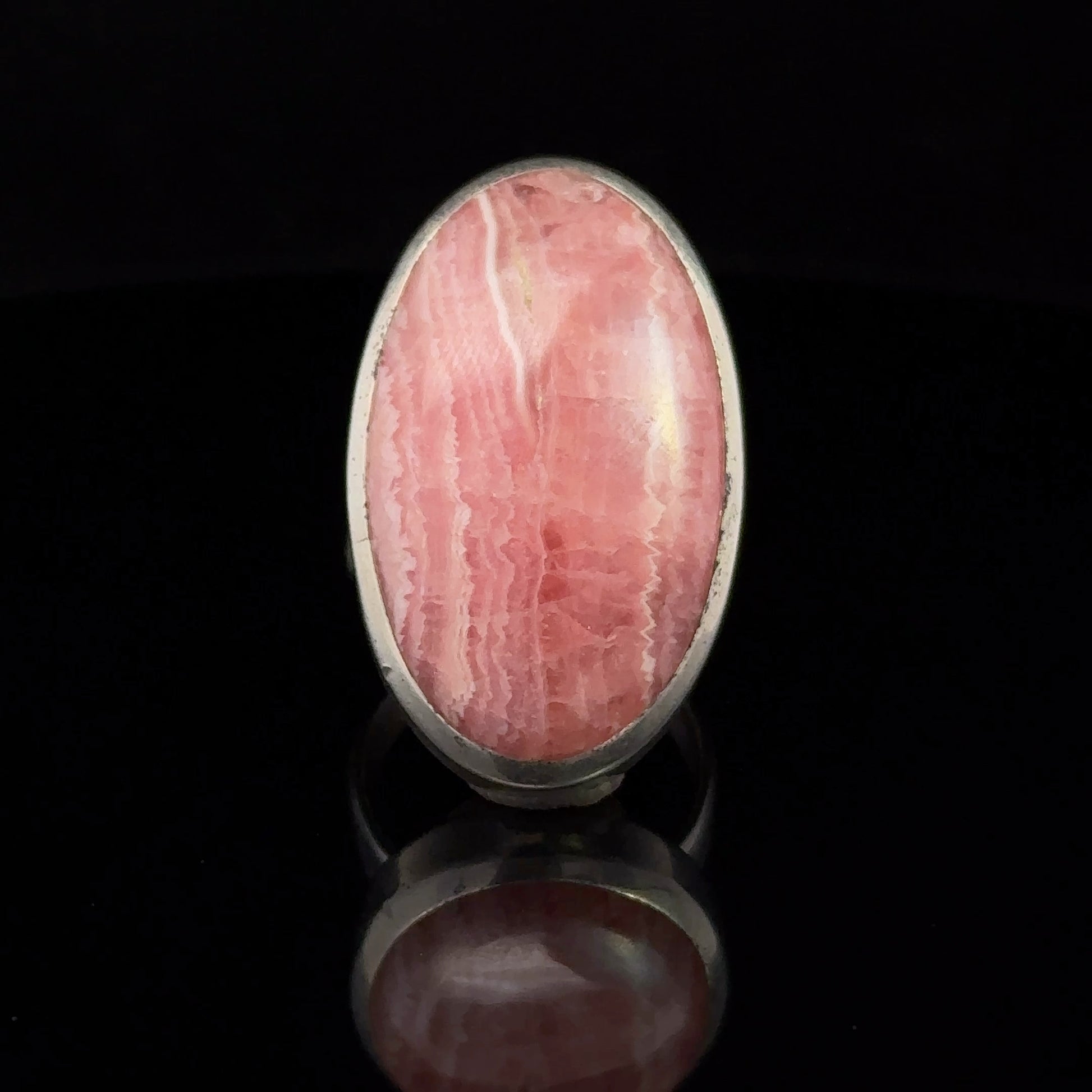 Rhodochrosite Ring Silver 925 Size 19 oval