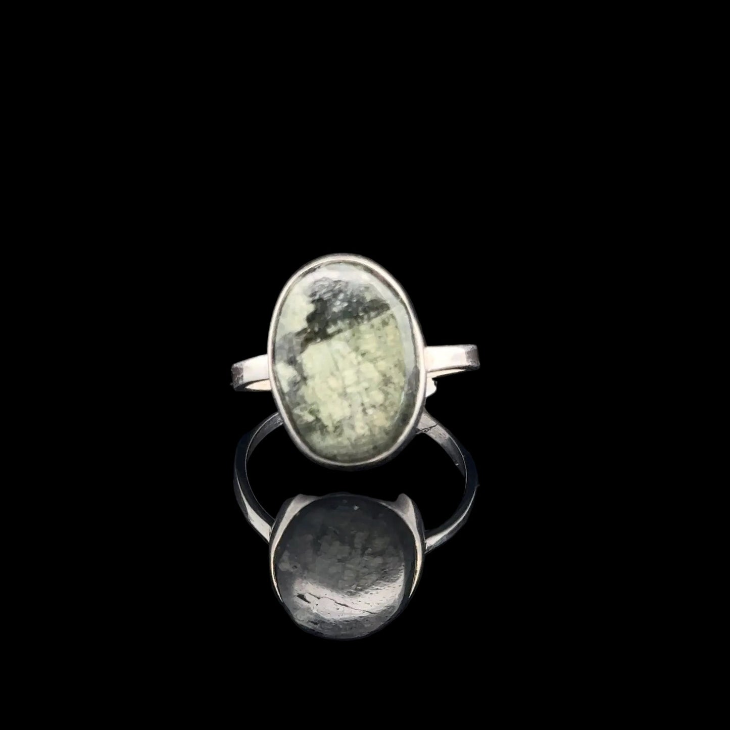 Seraphinite Ring, Size 16, Weight 11.6 g, Stone Size 12 × 16 mm, 925 Sterling Silver
