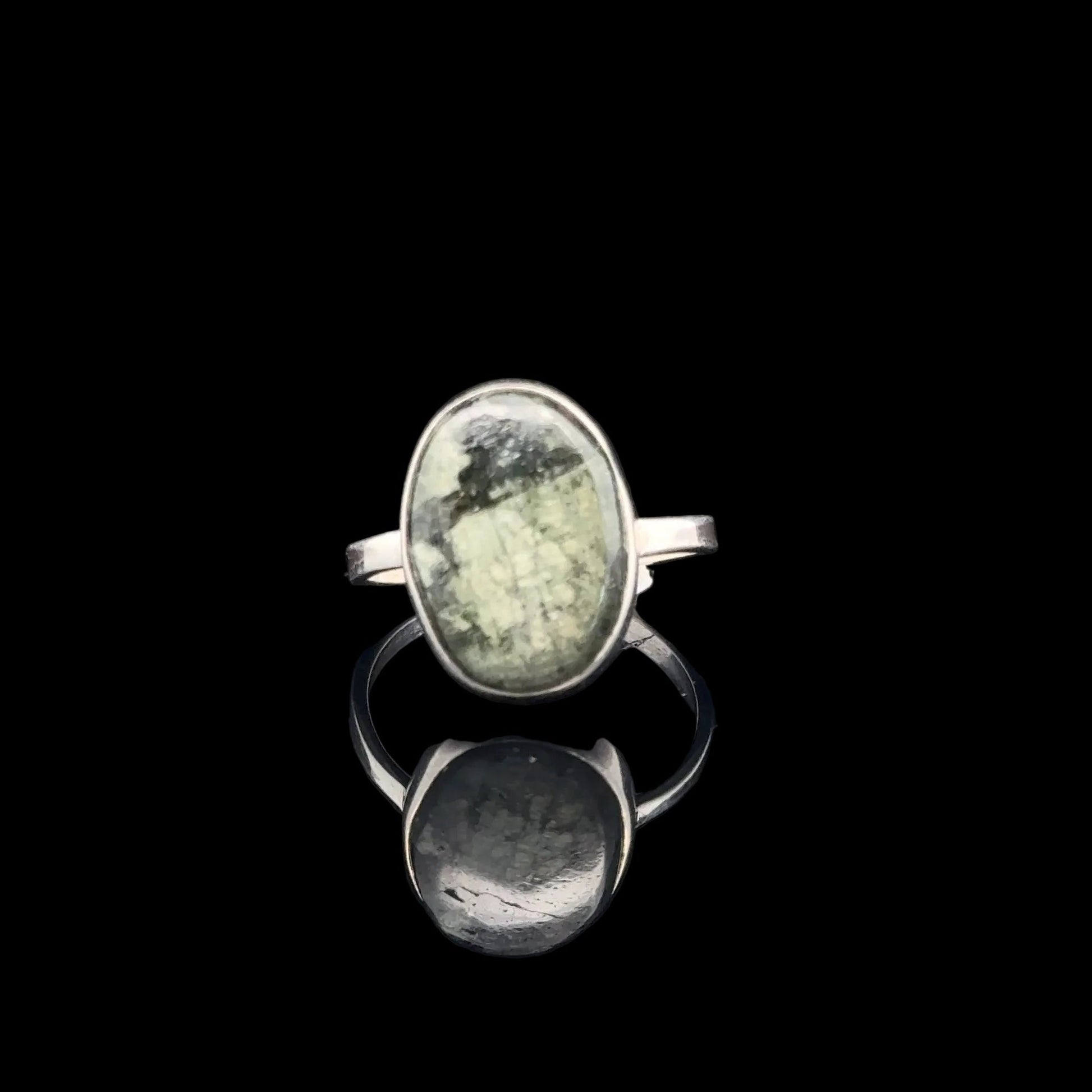 Seraphinite Ring, Size 16, Weight 11.6 g, Stone Size 12 × 16 mm, 925 Sterling Silver
