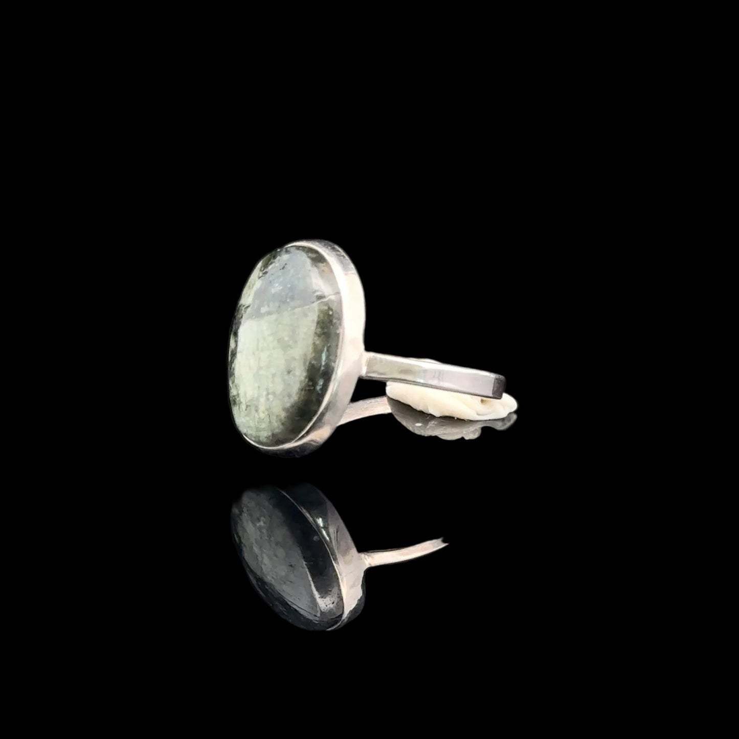 Seraphinite Ring, Size 16, Weight 11.6 g, Stone Size 12 × 16 mm, 925 Sterling Silver
