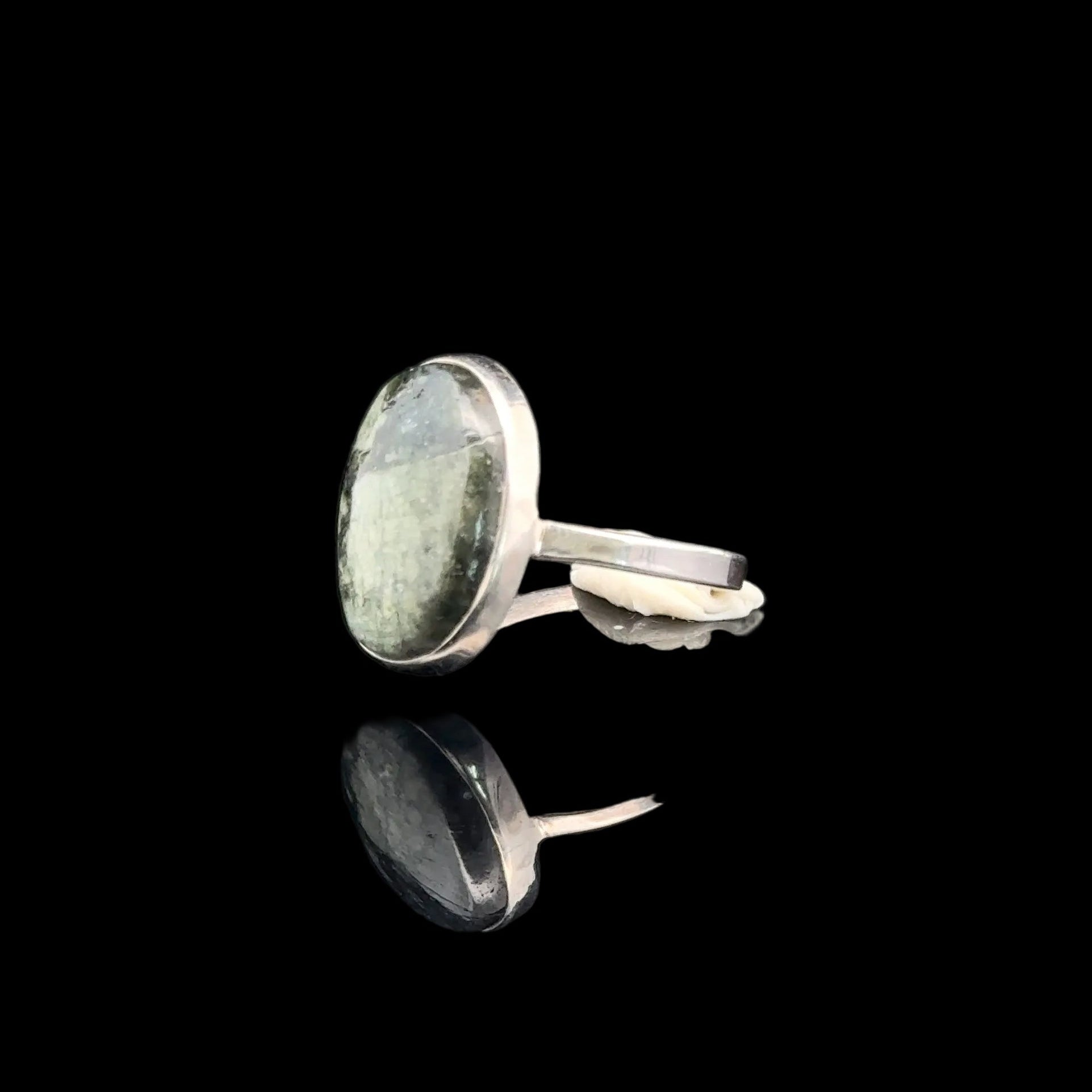 Seraphinite Ring, Size 16, Weight 11.6 g, Stone Size 12 × 16 mm, 925 Sterling Silver
