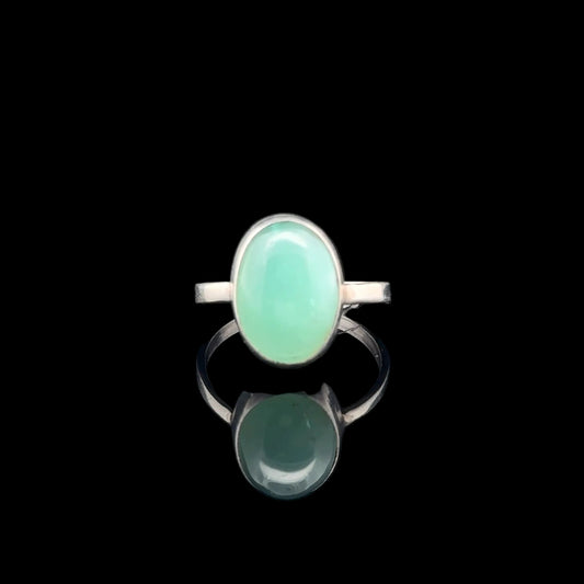 Chrysoprase Ring, Size 16, Weight 12.3 g, Stone Size 10 × 14 mm, 925 Sterling Silver