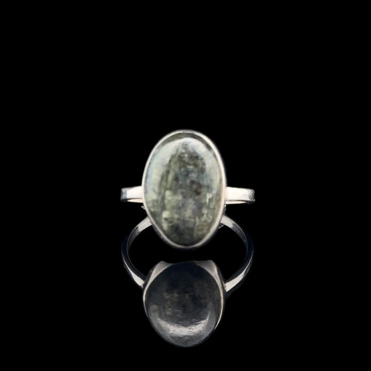 Seraphinite Ring, Size 17, Weight 13.6 g, Stone Size 12 × 17 mm, 925 Sterling Silver
