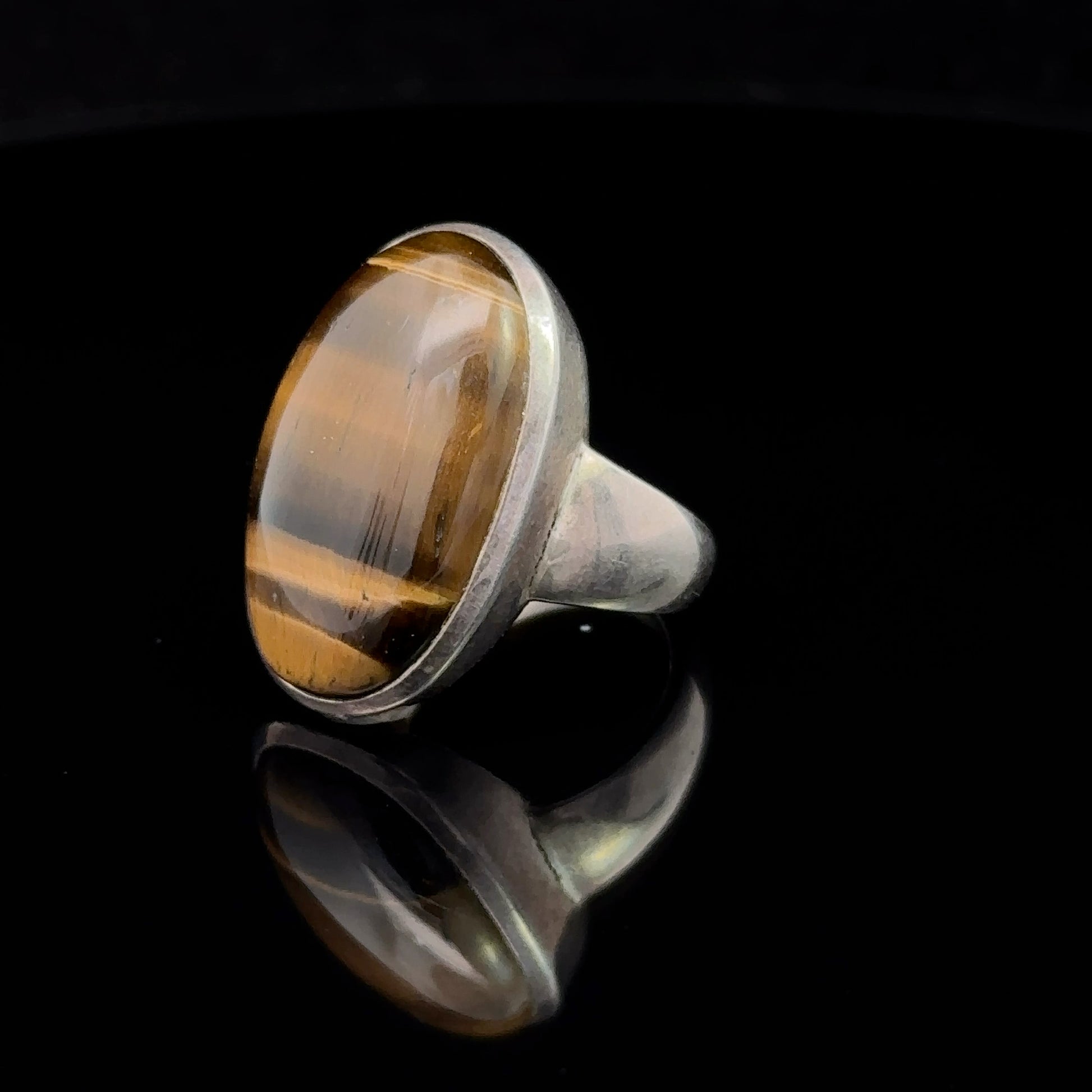 Tiger Eye Ring Silver 925 Size 17.5