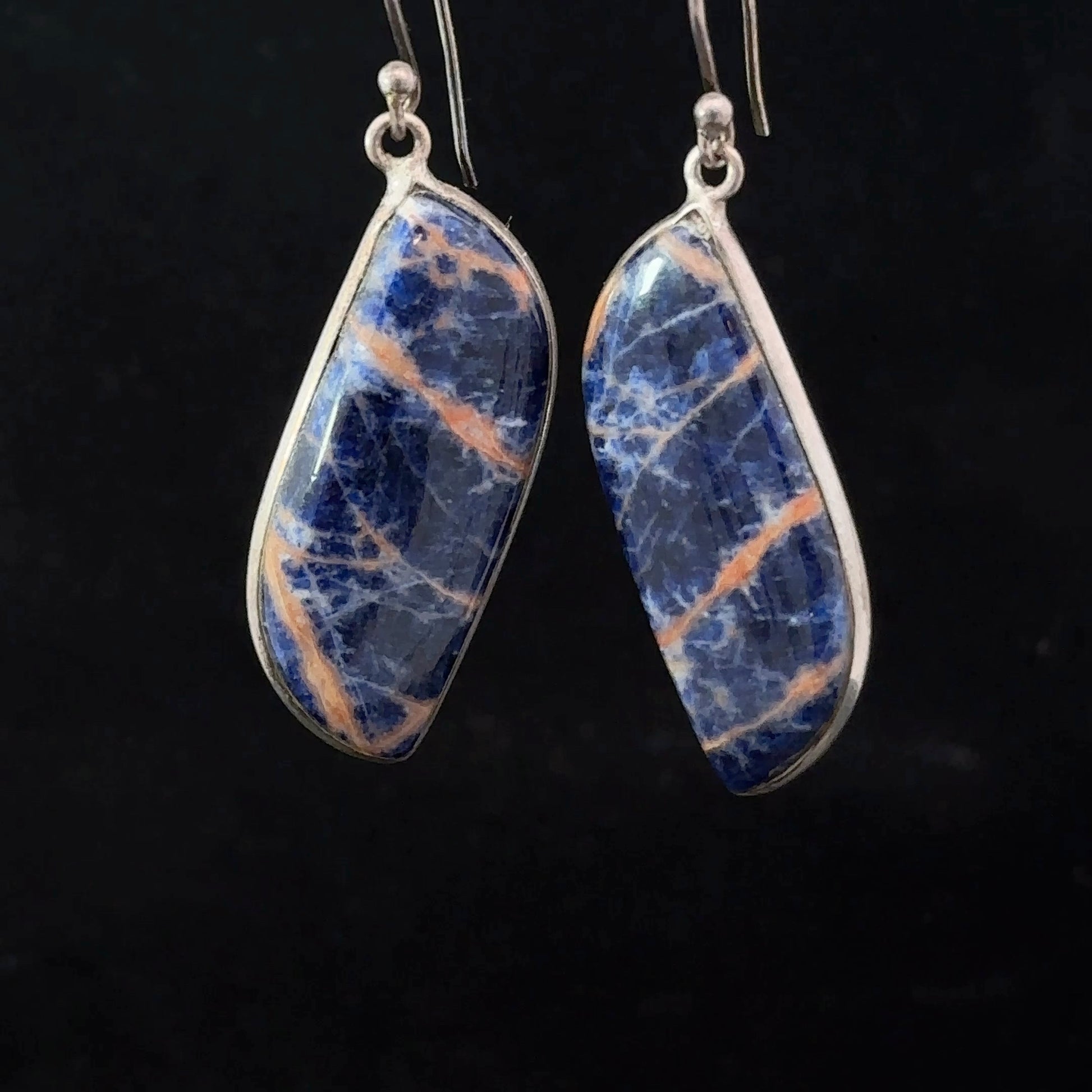 Sodalite Earrings Silver 925 6 g 3.5x1.4 cm