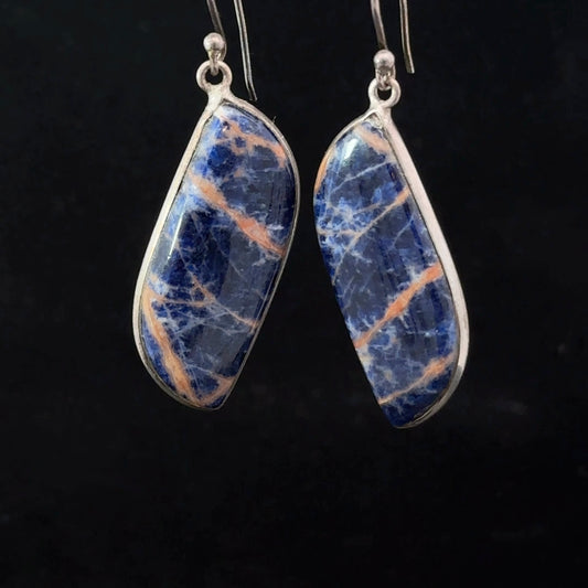 Sodalite Earrings Silver 925 6 g 3.5x1.4 cm