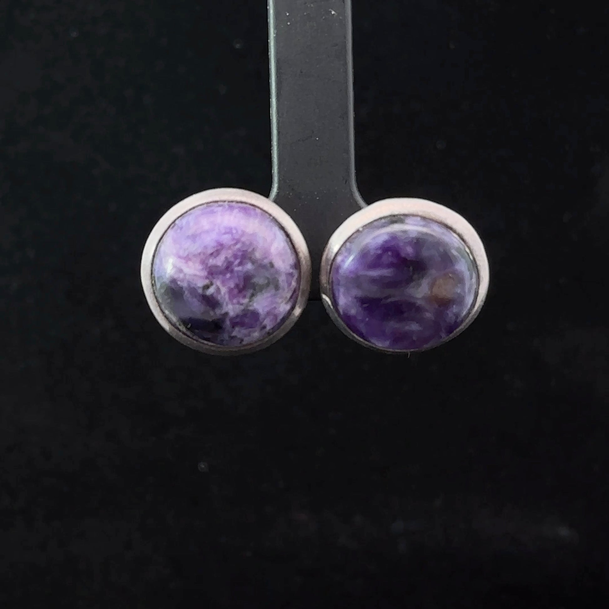 Charoite Earrings Silver 925 1.5 cm