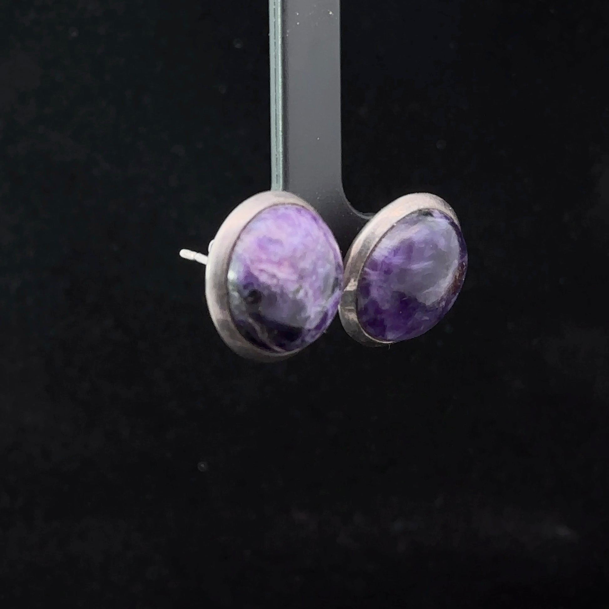 Charoite Earrings Silver 925 1.5 cm