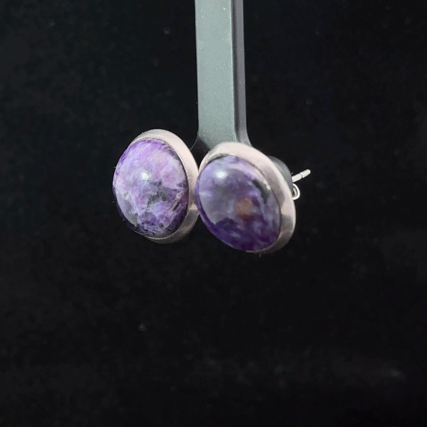 Charoite Earrings Silver 925 1.5 cm