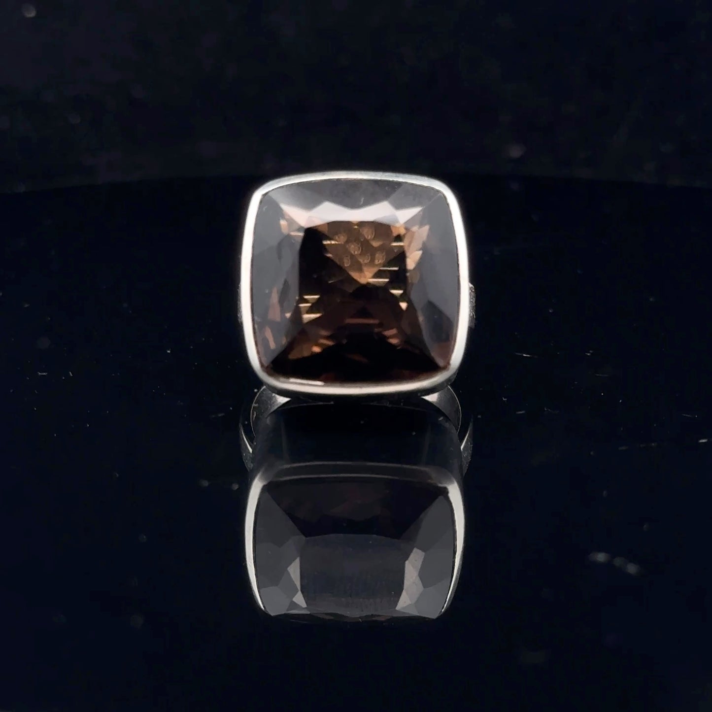 Smoky Quartz Ring 18×18 mm Size 19.5 13.1 g Silver 925