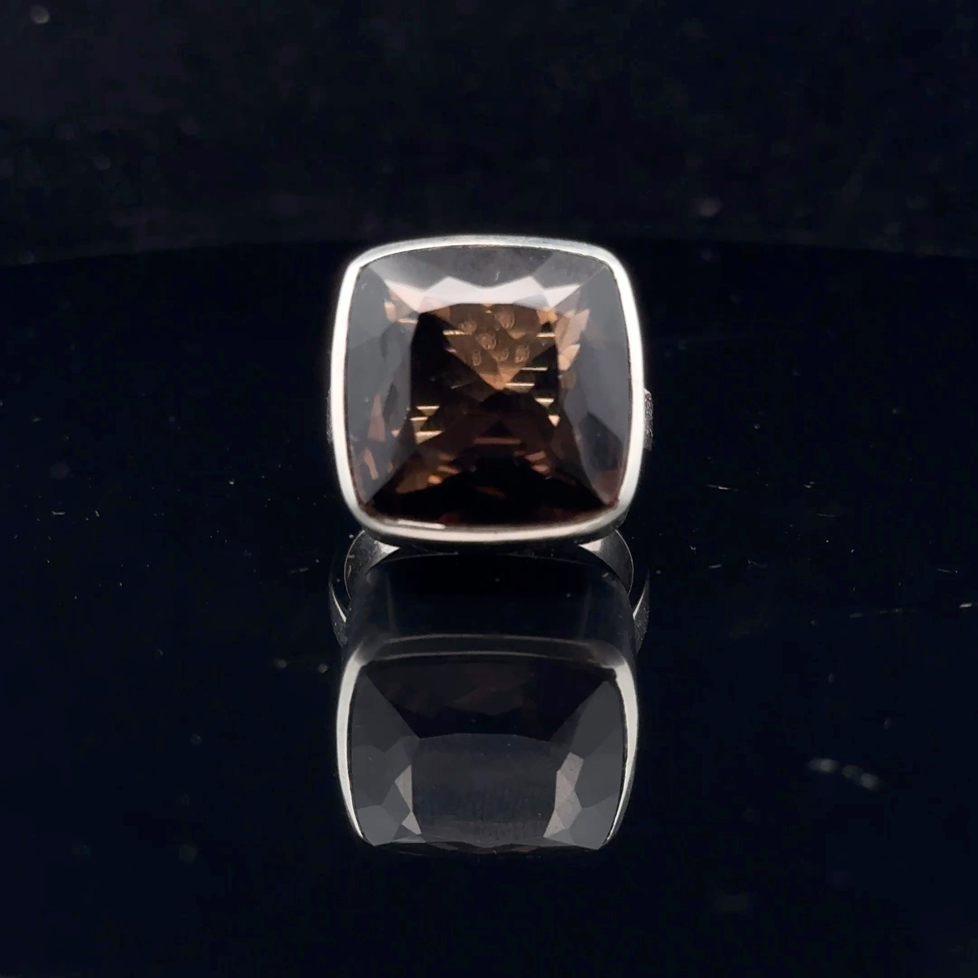 Smoky Quartz Ring 18×18 mm Size 19.5 13.1 g Silver 925
