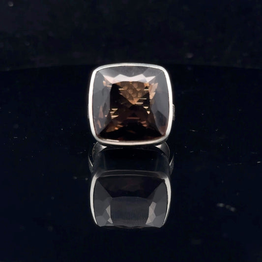 Smoky Quartz Ring 18×18 mm Size 19.5 13.1 g Silver 925