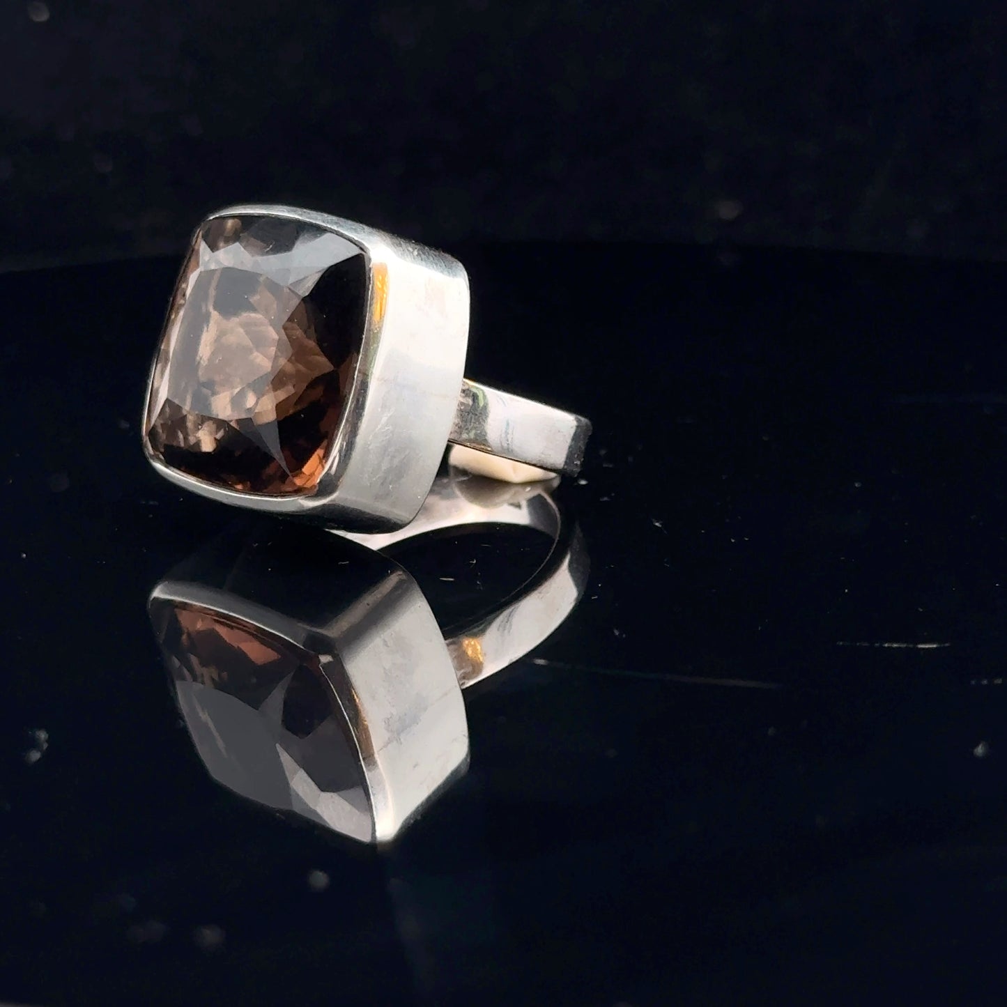 Smoky Quartz Ring 18×18 mm Size 19.5 13.1 g Silver 925