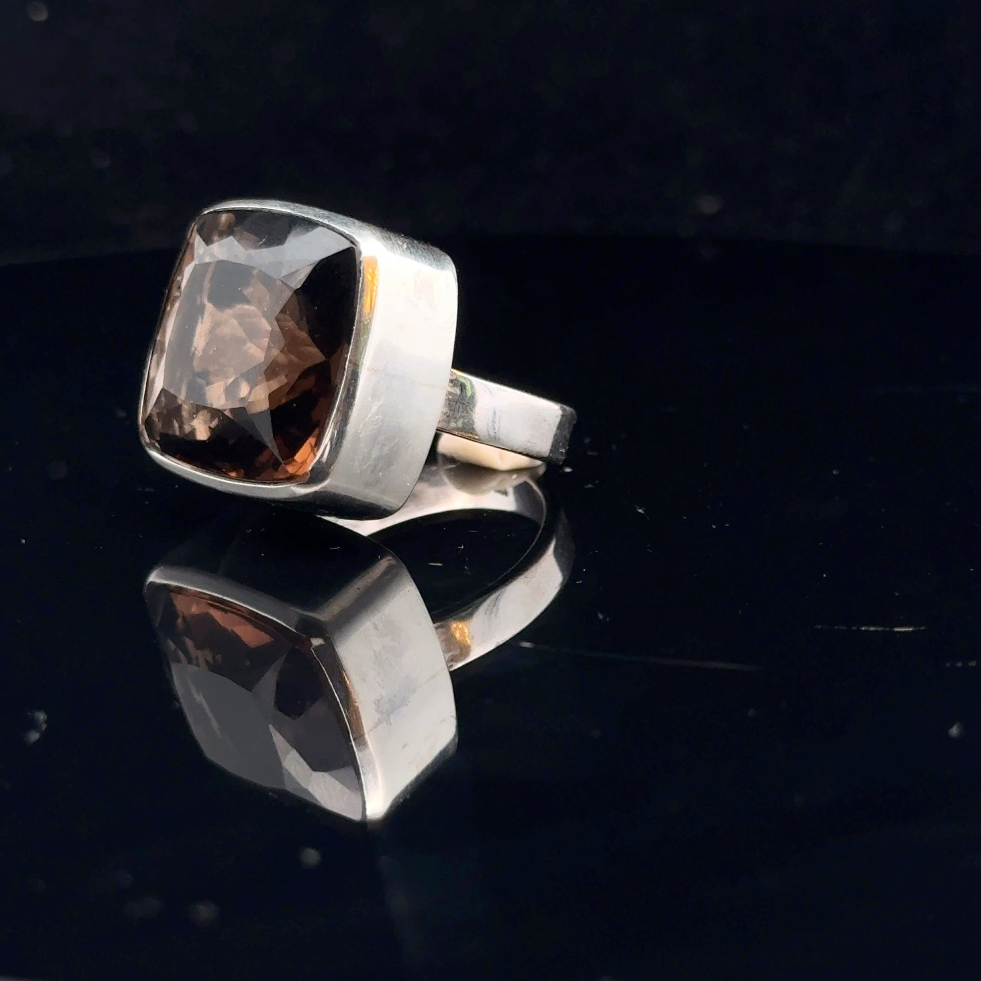 Smoky Quartz Ring 18×18 mm Size 19.5 13.1 g Silver 925