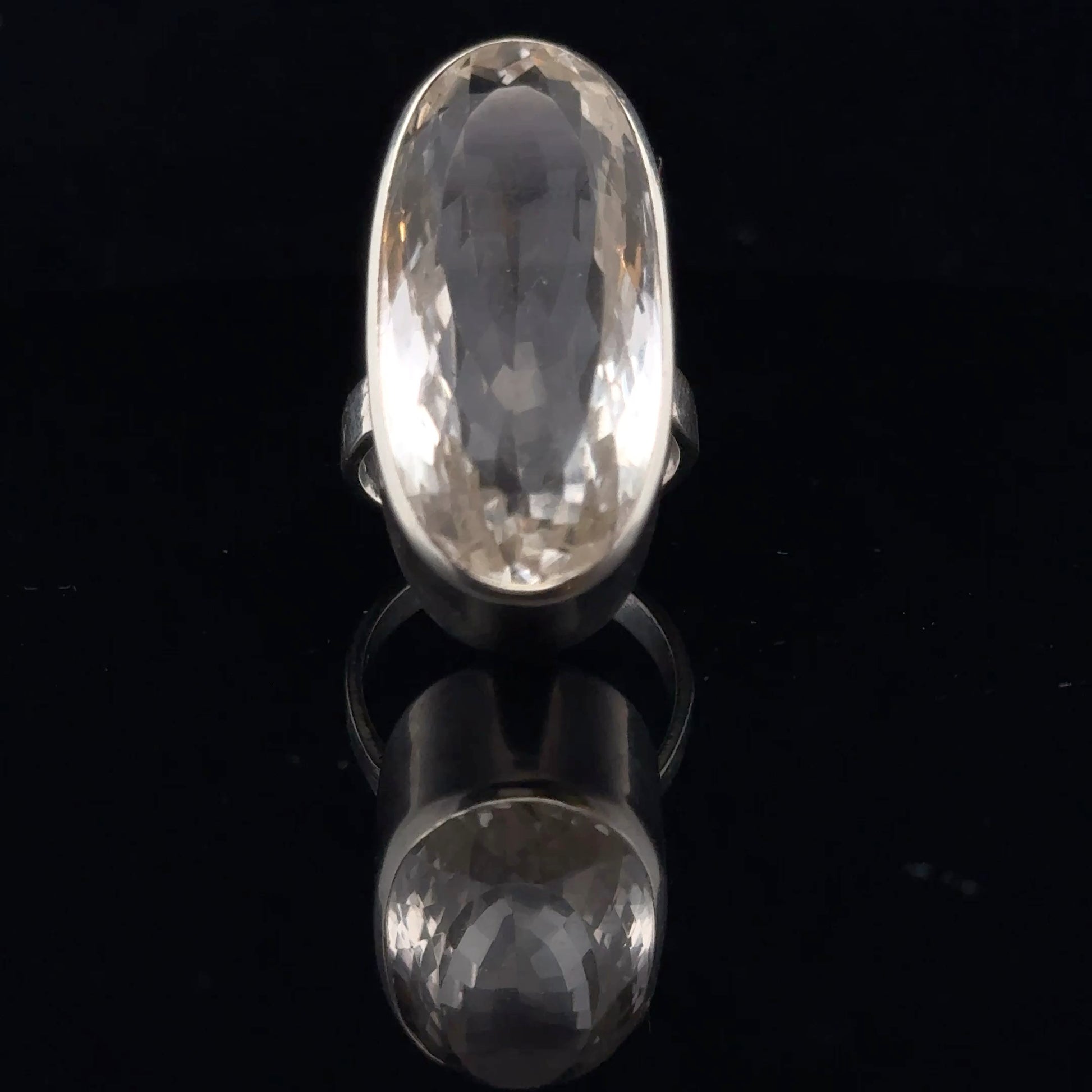 Quartz Ring 34×17 mm Size 21 17.2 g Silver 925
