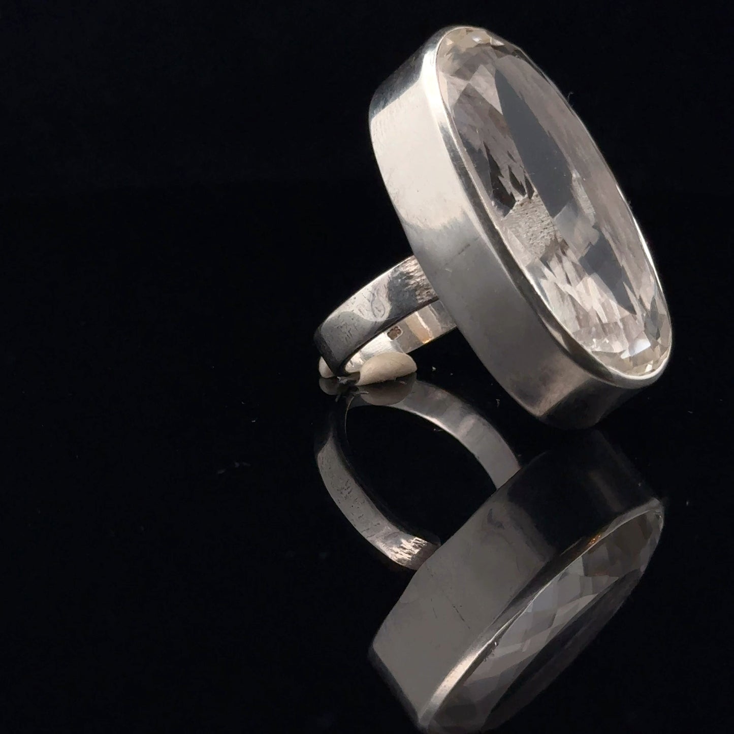 Quartz Ring 34×17 mm Size 21 17.2 g Silver 925
