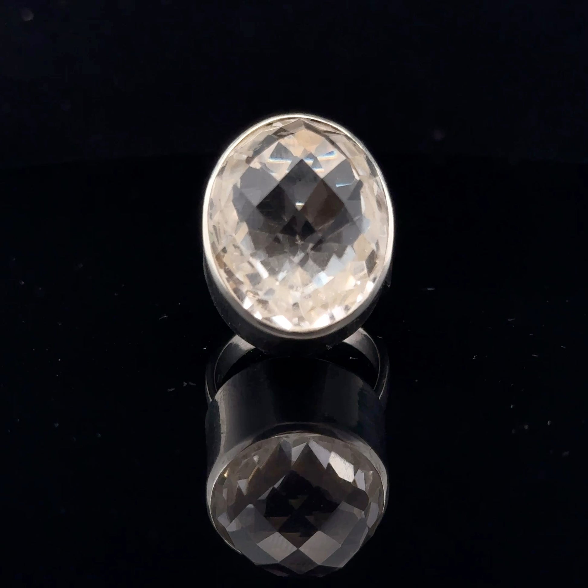 Quartz Ring 22×19 mm Size 18 Silver 925