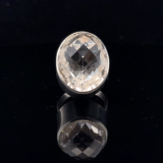 Quartz Ring 22×19 mm Size 18 Silver 925